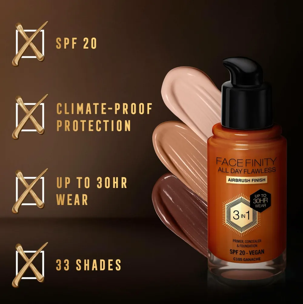 Max Factor Ansigt>All Day Flawless 3in1 Foundation 105 Ganache