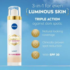 Nivea LUMINOUS630 Anti Dark-Spot Cc Fluid 3-I-1 40Ml Light New