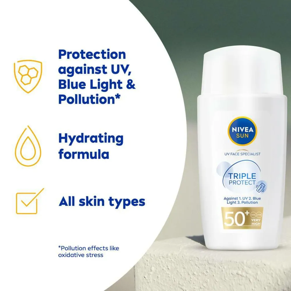 Nivea Solbeskyttelse>Solcreme til ansigtet UV Face Triple Protect Fluid SPF50+ 40 ml SUN No color