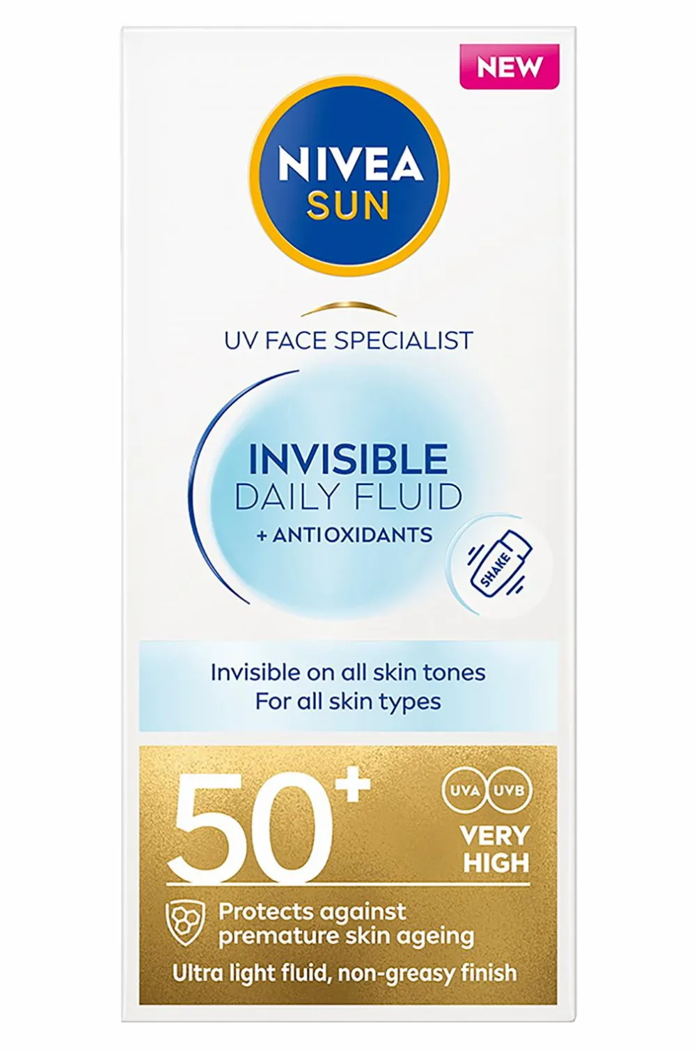 Nivea Solbeskyttelse>UV Face Invisible Daily Fluid SPF 50+ No color