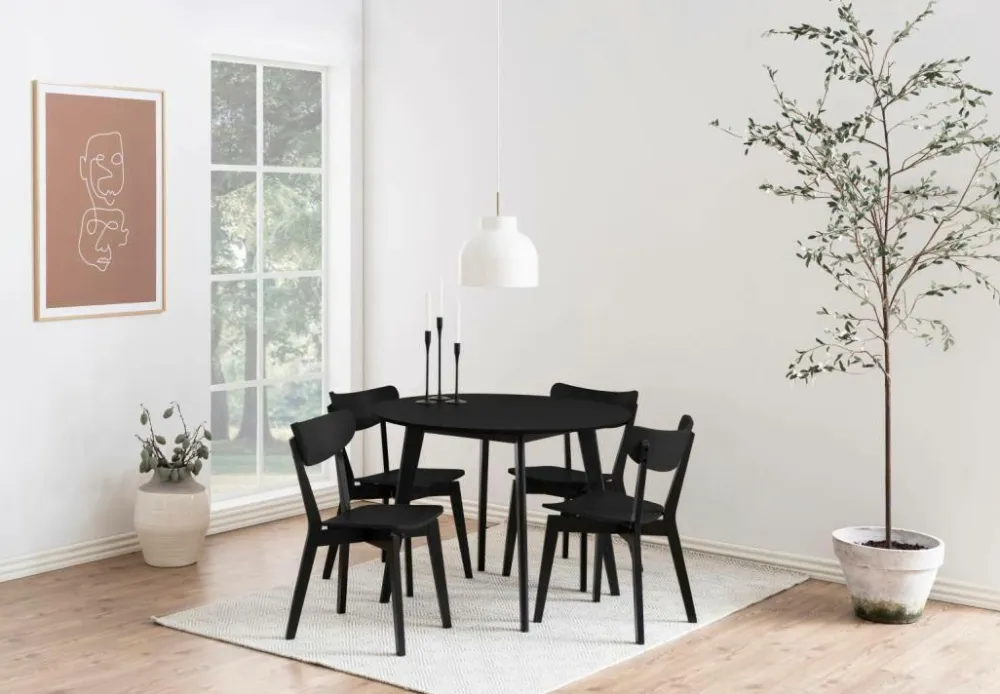 NORDFORM Roxby spisebordssæt med bord og 4 stole, 105x105x76 cm mat sort 40888