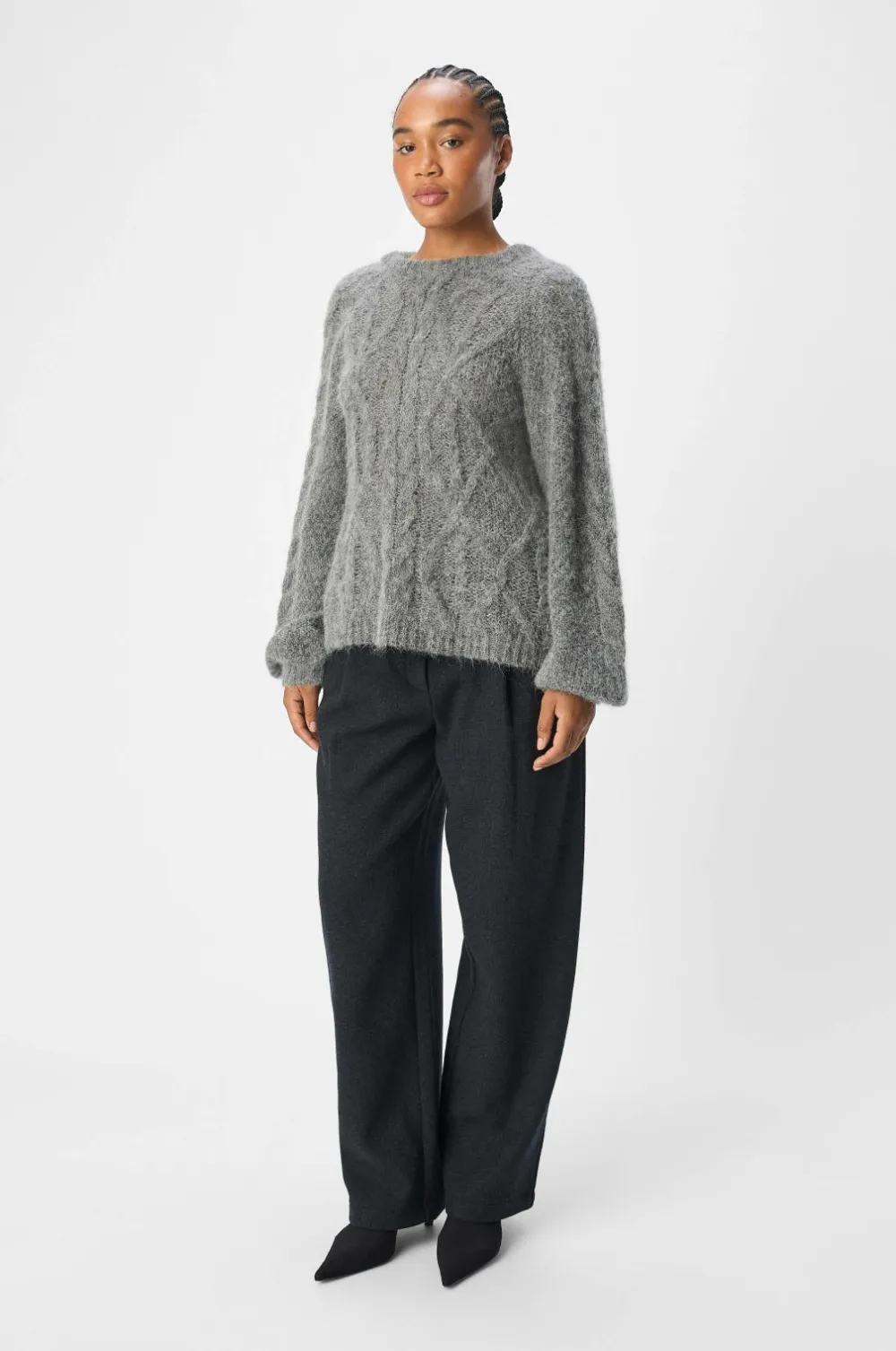Object Trøje objSmilla Knit RE L/S Pullover Medium grey melange Sale