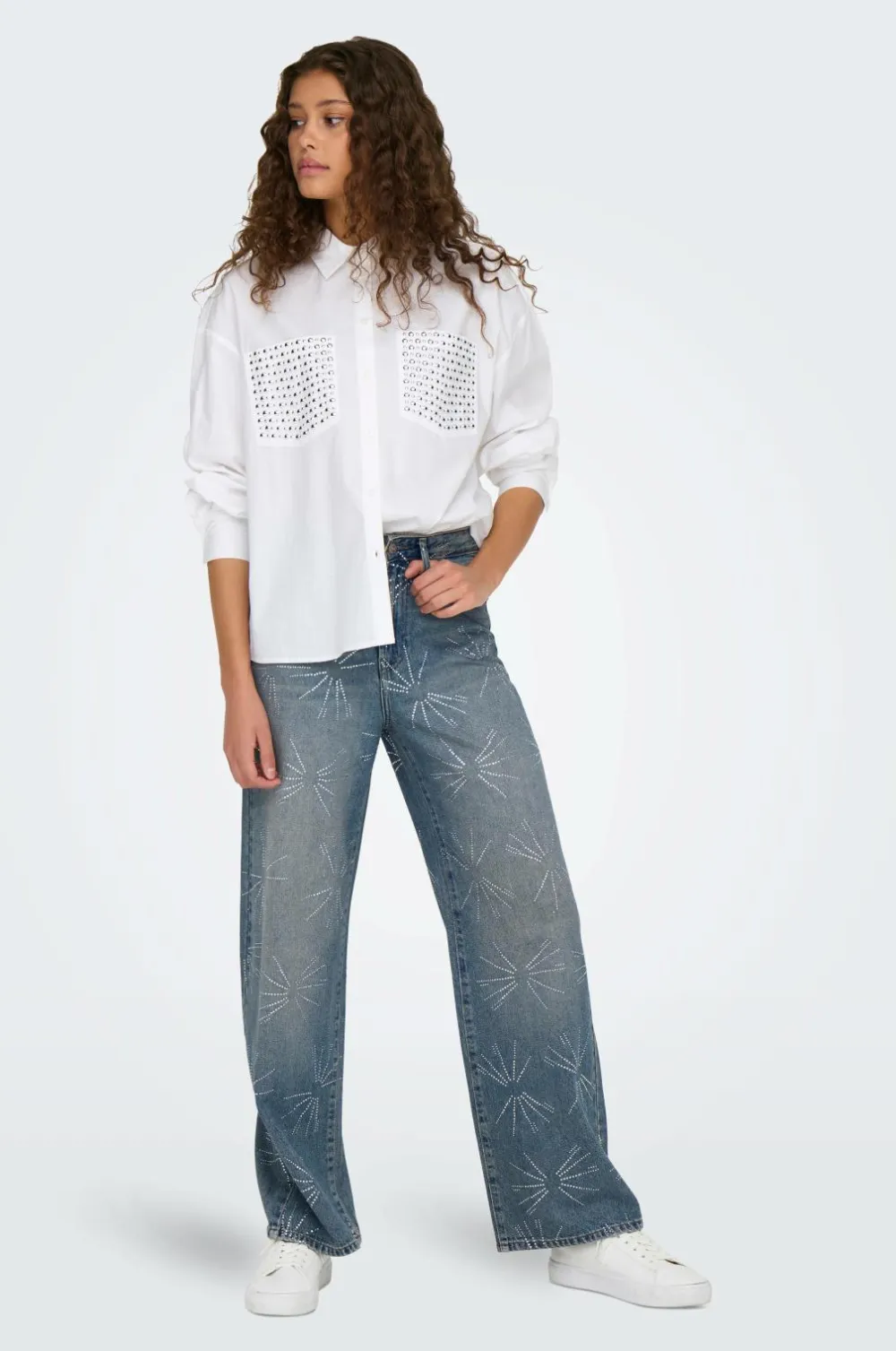 Only Jeans onlHope EX HW Wide Rhinst Dnm Tai D Medium blue denim Online