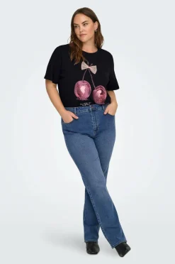 Only Carmakoma T-shirt carKita Life SS O-neck Jeans Black Hot
