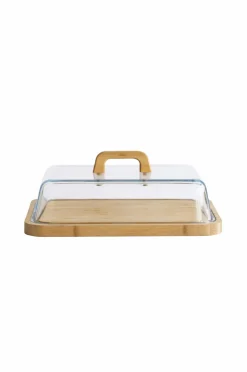 Pebbly Ostekasse glas/bambus 34 x 25 x 9,5 cm Gennemsigtig New