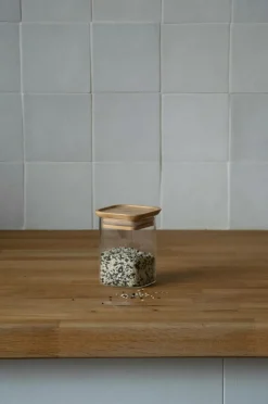Pebbly Køkkenopbevaring>Sæt med 2 firkantede glasbokse Xs med bambuslåg - 240 ml Gennemsigtig