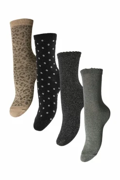 pieces Strømper>Strømper PCsebby Glitter Long 4-pack Deep lichen green