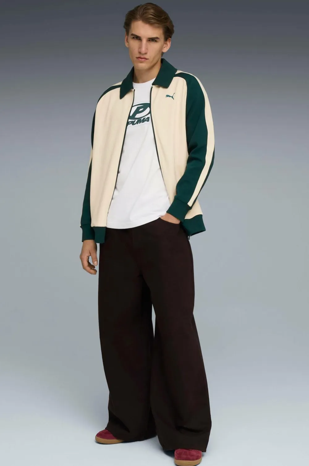Puma Træningsjakke T7 Relaxed Wing Collar Jacquard Track Jacket DK Alpine Snow-Green Terrain Hot