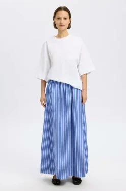Selected FEMME Maxi nederdel Slffia HW Striped Ankle Slit Skirt Dazzling blue Clearance