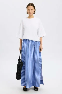 Selected FEMME Maxi nederdel Slffia HW Striped Ankle Slit Skirt Dazzling blue Clearance