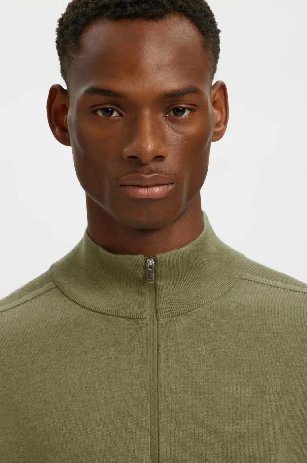 Selected HOMME Trøjer>Rullekravetrøje slhBerg Half Zip Cardigan Deep lichen green