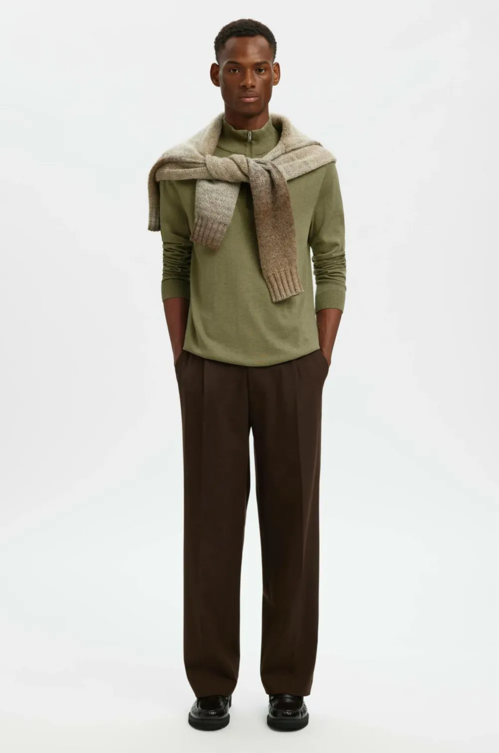 Selected HOMME Trøjer>Rullekravetrøje slhBerg Half Zip Cardigan Deep lichen green