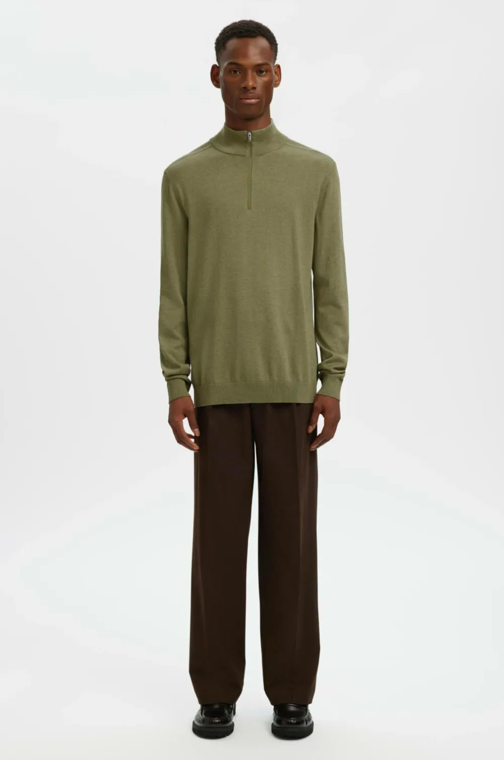 Selected HOMME Trøjer>Rullekravetrøje slhBerg Half Zip Cardigan Deep lichen green