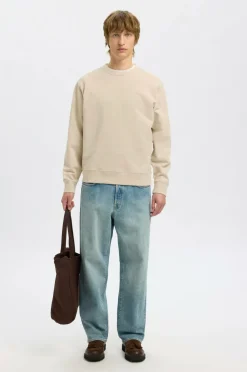 Selected HOMME Sweatshirt slhRelaxluke LS Sweat Crew Neck Oatmeal Sale