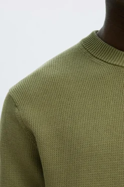 Selected HOMME Trøje Slhdane LS Knit Structure Crew Neck Deep lichen green