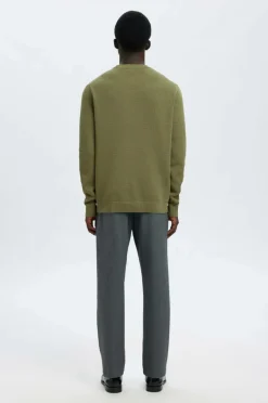 Selected HOMME Trøje Slhdane LS Knit Structure Crew Neck Deep lichen green