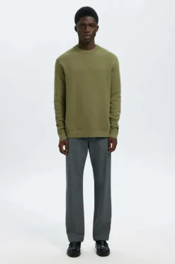 Selected HOMME Trøje Slhdane LS Knit Structure Crew Neck Deep lichen green