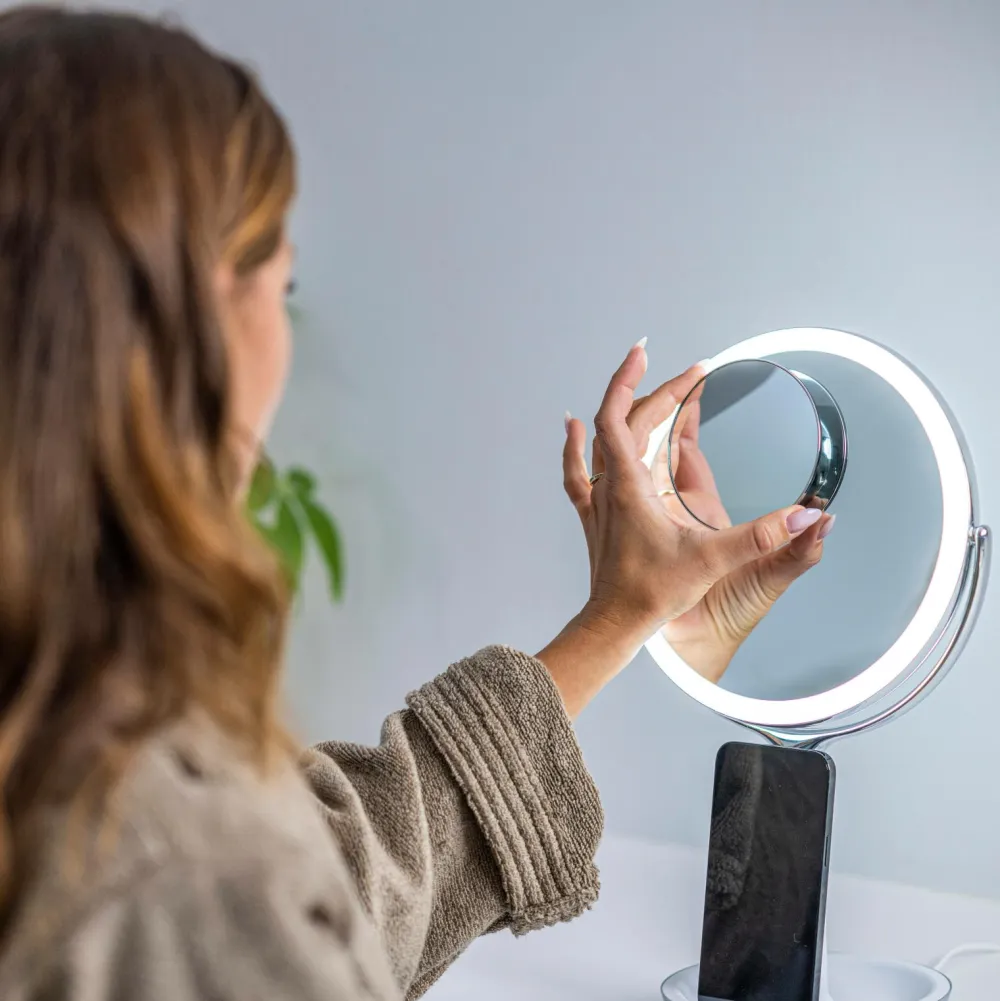 Sharper Image Bathroom Wireless Charger with Mirror Round LED 8 inch No color Clearance