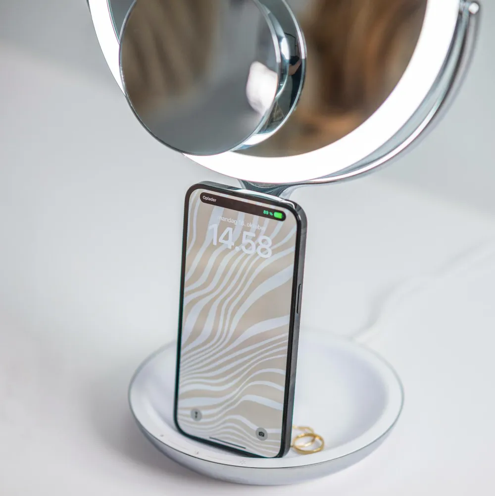 Sharper Image Bathroom Wireless Charger with Mirror Round LED 8 inch No color Clearance