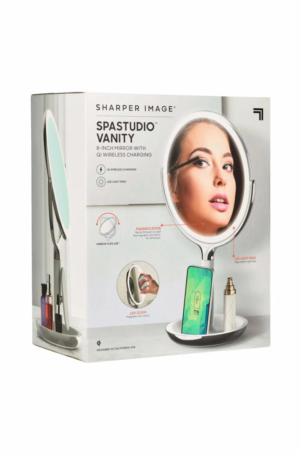 Sharper Image Bathroom Wireless Charger with Mirror Round LED 8 inch No color Clearance