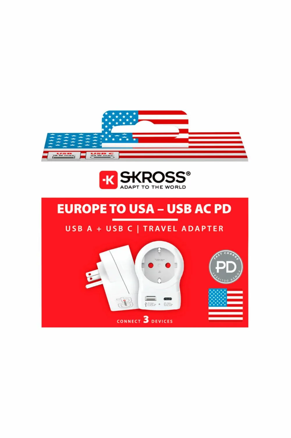 SKROSS Mobiltelefoner, Tablets & Tilbehør>Rejseadapter USB-A/USB-C 20W No color