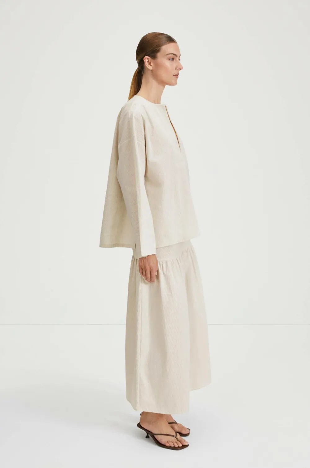 Stylein Maxi nederdel Mirella Skirt Beige stripe Outlet