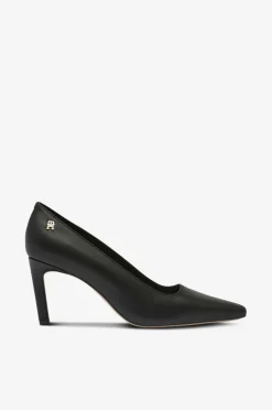 Tommy Hilfiger Højhælet sko TH Logo Leather Pump Slanted HL Black Best