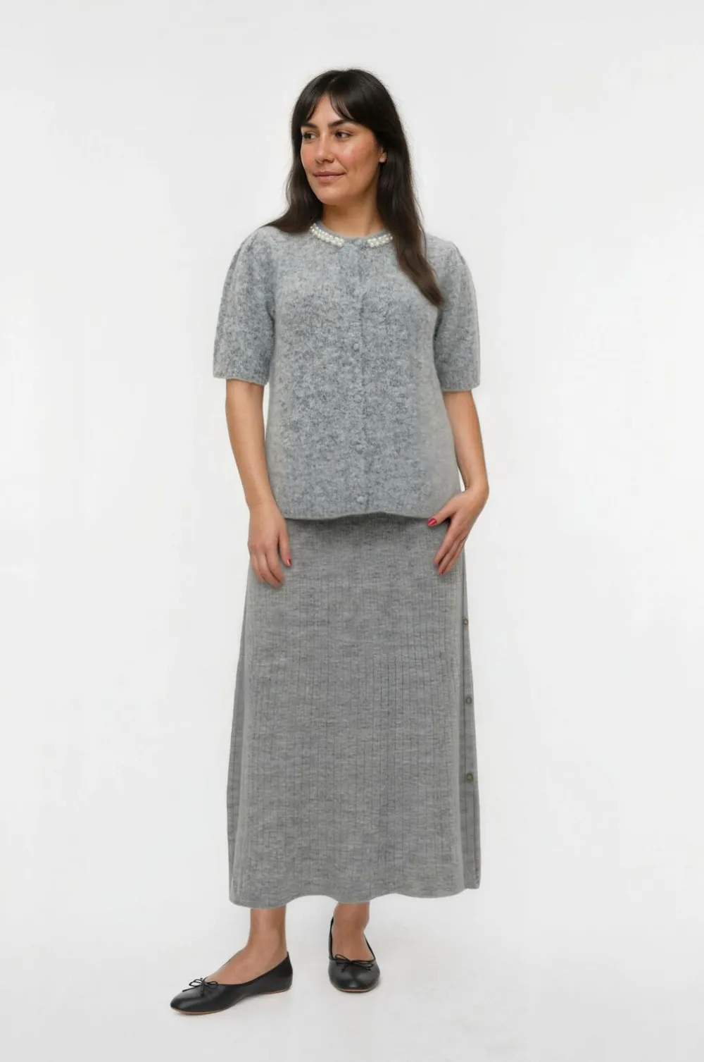 Vero Moda Curve Nederdele>Maxi nederdel Vmcsally NW Ankle Light grey melange