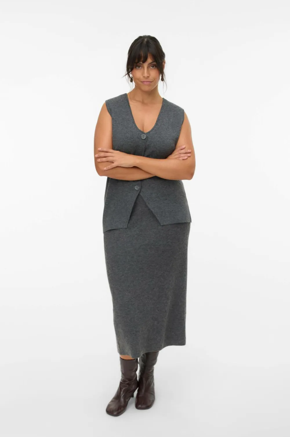 Vero Moda Curve Nederdele>Nederdel vmcBrisa NW 7/8 Medium grey melange