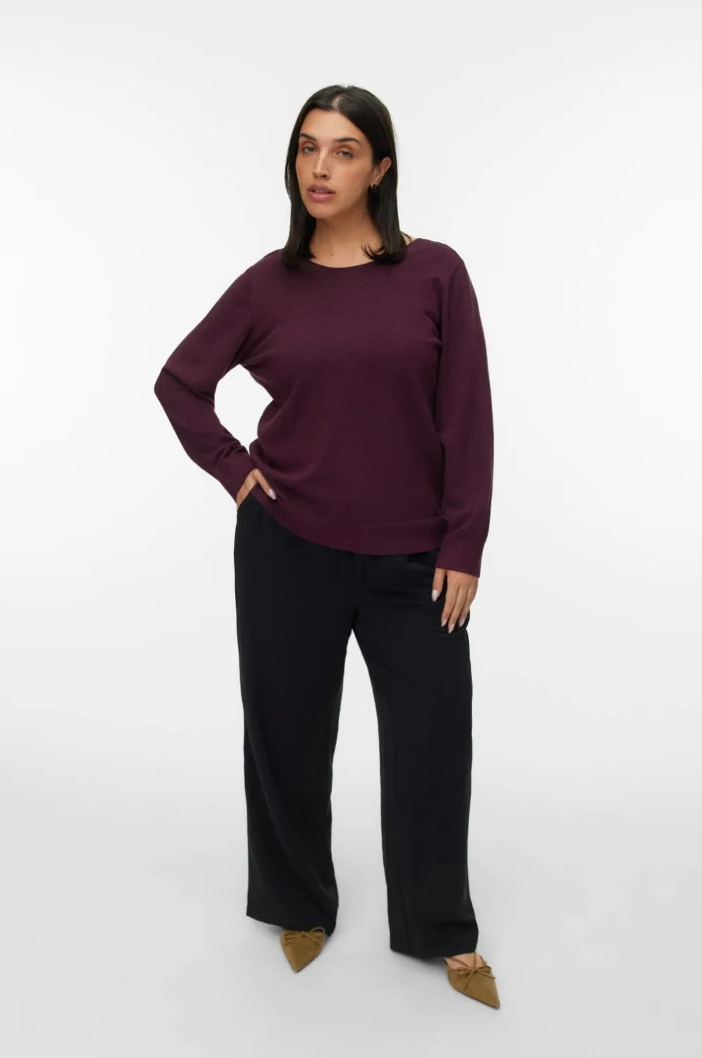 Vero Moda Curve Trøjer & Cardigans>Pullover vmChappyglitter LS 2way Pull Boo CU Winetasting