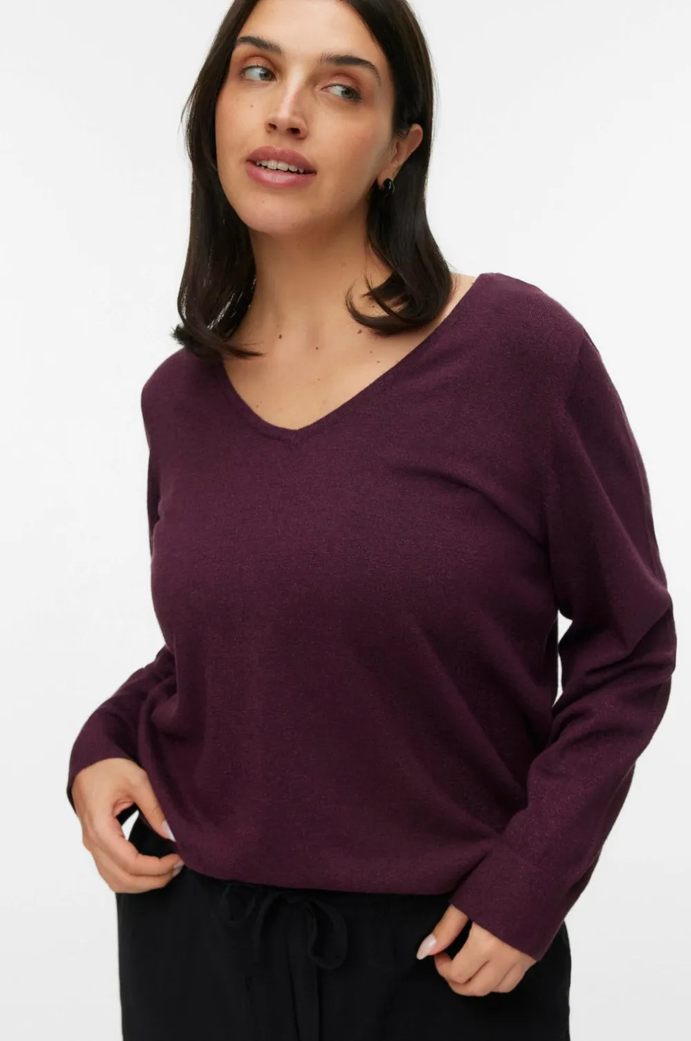 Vero Moda Curve Trøjer & Cardigans>Pullover vmChappyglitter LS 2way Pull Boo CU Winetasting