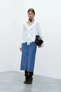 Vila Cowboynederdel viGarcia HW Lacing Detail Medium blue denim Hot