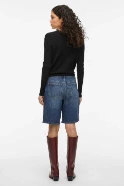Vila Denimshorts viJaf RW Bermuda Shorts Mbd/bfs Medium blue denim Clearance