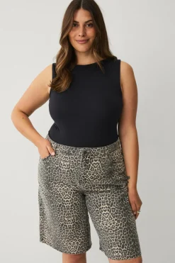 Zizzi Denimshorts jLeona Bermuda Shorts Leopard Sale