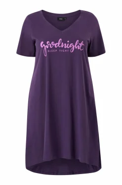 Zizzi Nattøj>Natkjole mAlba S/S Blk Dress Purple P Goodnight