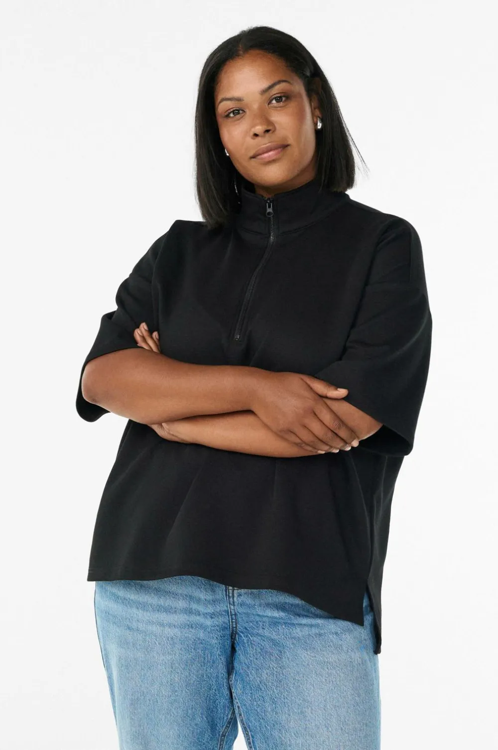 Zizzi Sweatshirts & Hoodies>Sweatshirt caKatalina 1/2 Zip Black