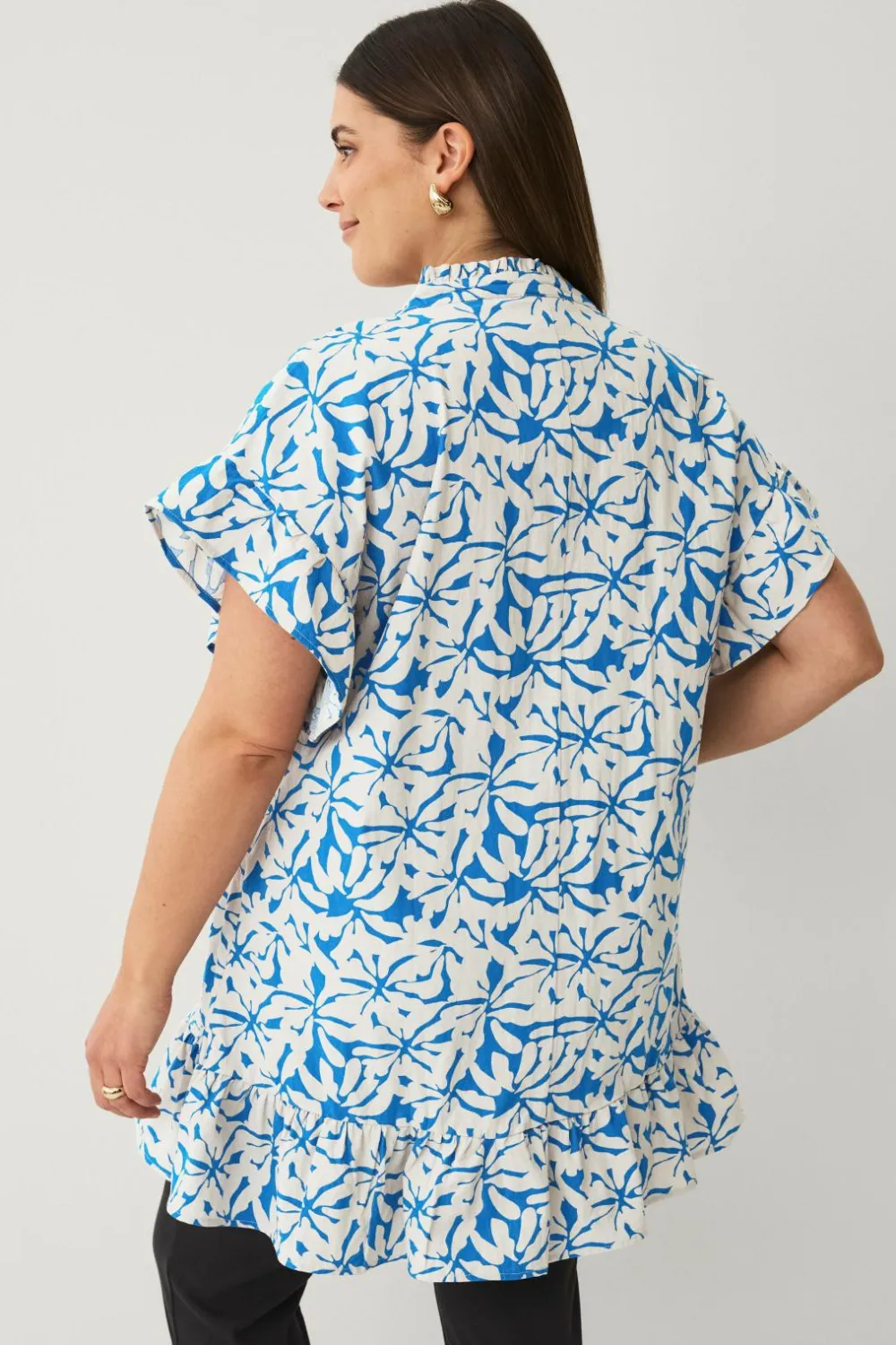 Zizzi Tunikaer>Tunika caEllo S/S Blue Off White Aop