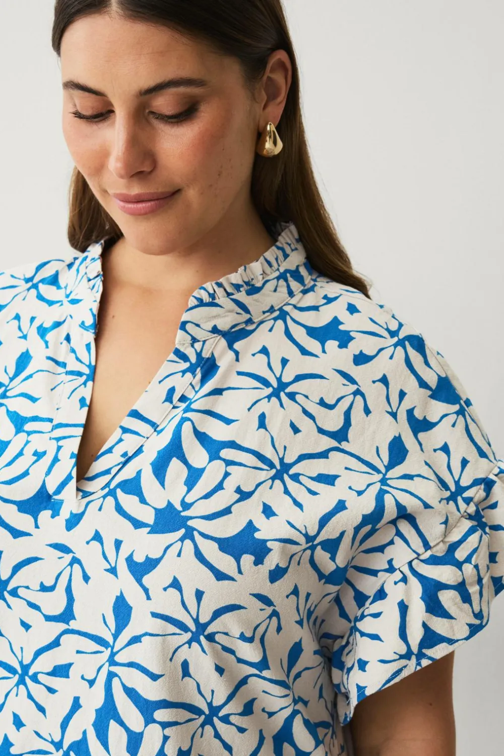 Zizzi Tunikaer>Tunika caEllo S/S Blue Off White Aop
